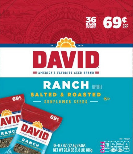 david sun flower seeds DAVID SEEDS .69 RANCH 23 g (9 Boxes of 36 Units)