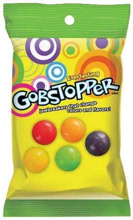 Gobstopper 2oz peg bag, hard candy in clear packaging on retail peg hook