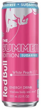 Red Bull Sugar Free White Peach 12 oz can, case of 24 units