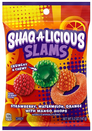 Shaq-A-Licious Slams peg bag candy, 5.2 oz, case of 12 units on display card