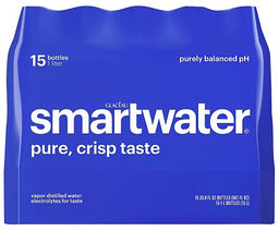 Smartwater 1-liter bottle, 33.8 oz purified water with electrolytes