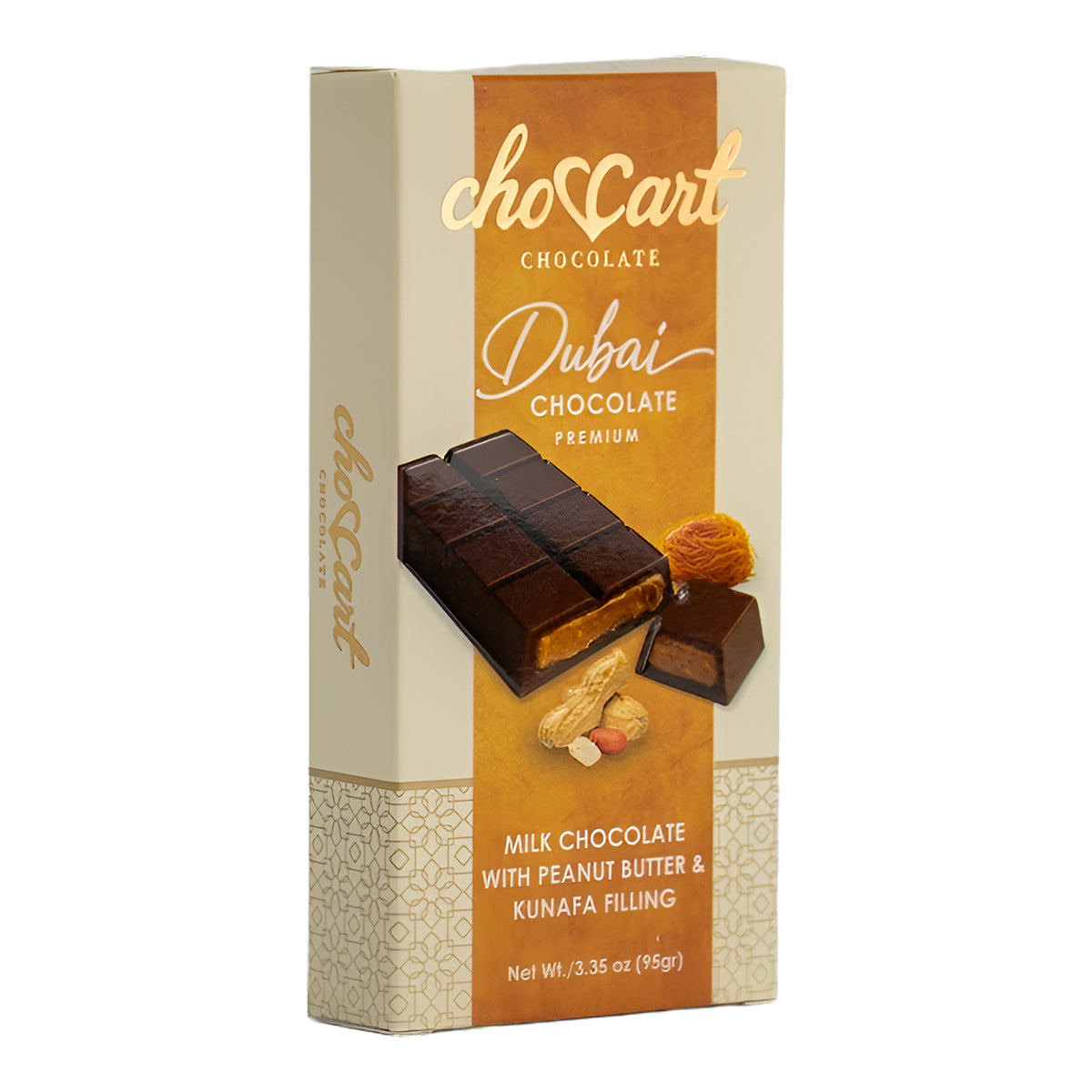 ChocCart Dubai 95g peanut butter chocolate bar, 3.35 oz wrapper