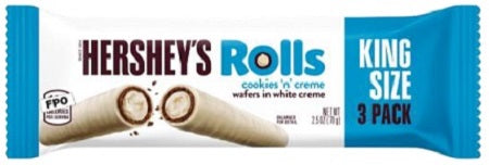 Hershey Rolls Cookies 'n' Creme Wafers king-size chocolate wafer candy, 2.5 oz unit