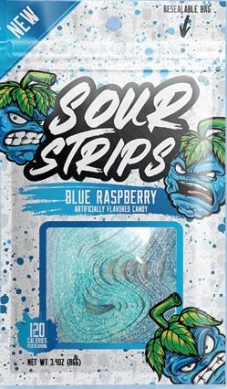 SOUR STRIPS PEG BAG BLUE RASPBERRY Candy Convenience and Grocery Wholesale Distributor in Montreal Quebec
