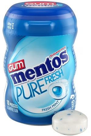 Box of Mentos Pure Fresh gum, Fresh Mint flavor, 10-piece pack