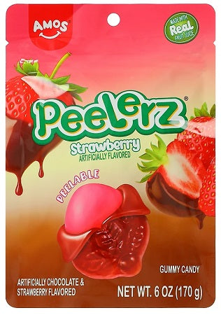 PEELERZ strawberry gummy candy in 6 oz peg bag packaging