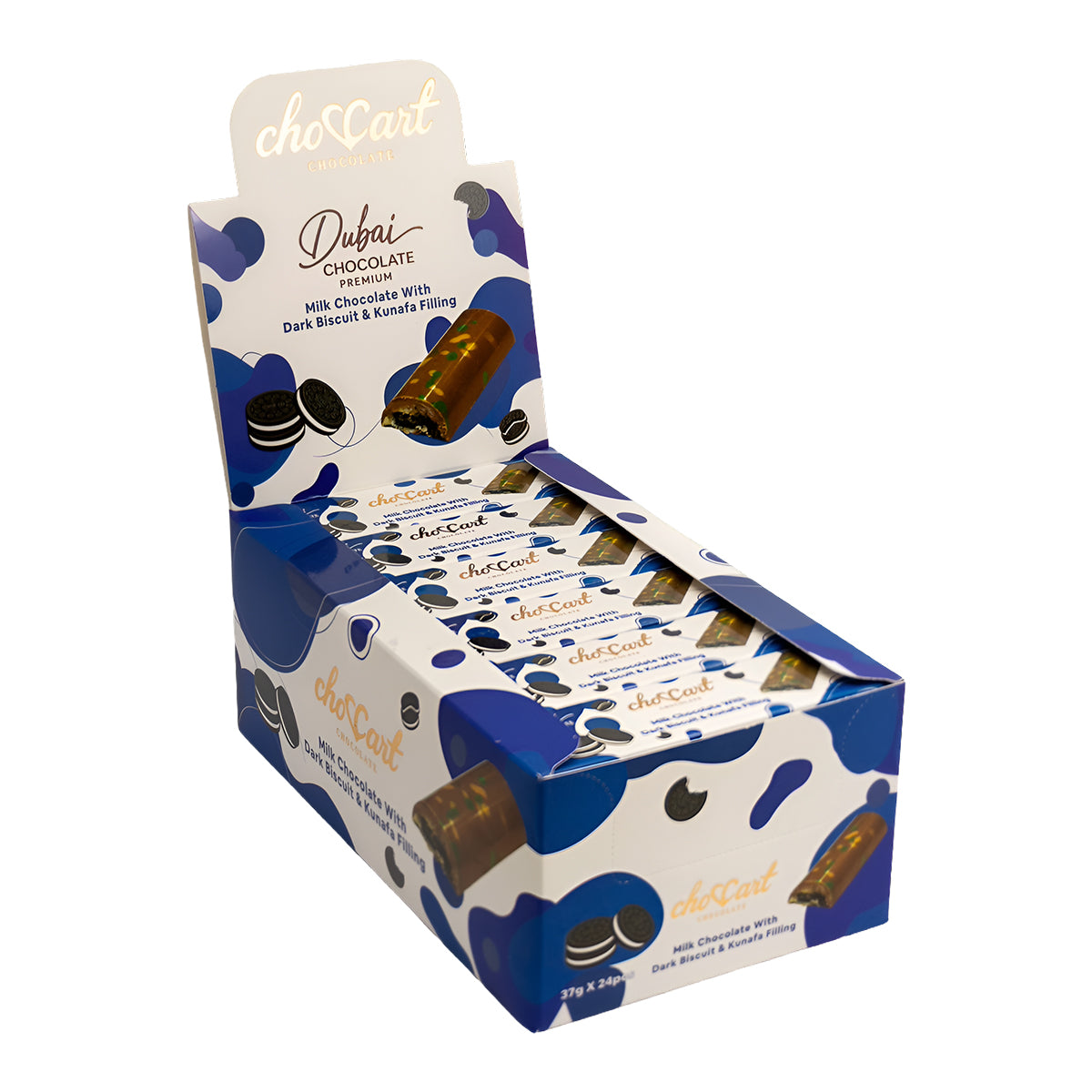 ChocCart Dubai 37g dark biscuit chocolate bar, individual wrapped unit