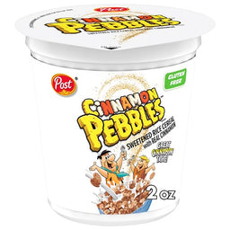Box of 12 individual 2 oz Cinnamon Pebbles cereal cups
