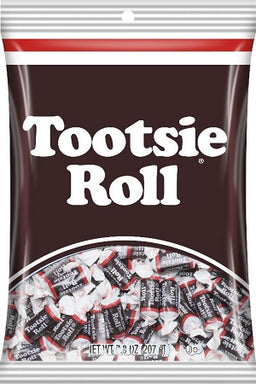 Tootsie Roll 7.3 oz peg bag, chocolate taffy candies in retail packaging