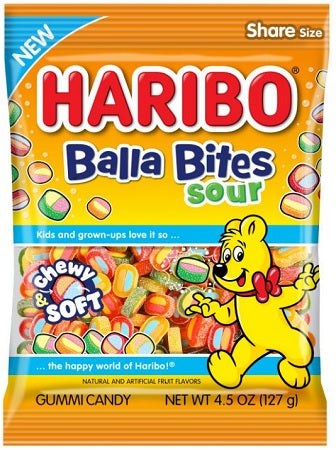 HARIBO 4.5OZ BALLA BITES SOUR PEG 128 g (Box of 12 Units)