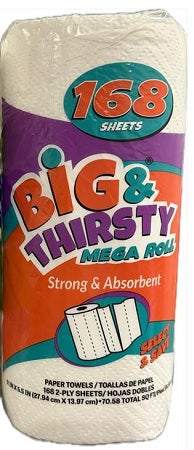 Case of 24 Big & Thirsty paper towel rolls, 168 sheets per roll