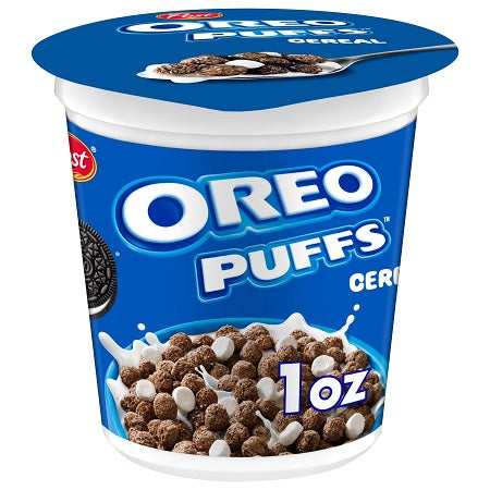 Oreo Puffs cereal in individual 1 oz serving cup