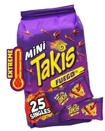 Takis Mini Fuego 1.23 oz bag with red and yellow packaging