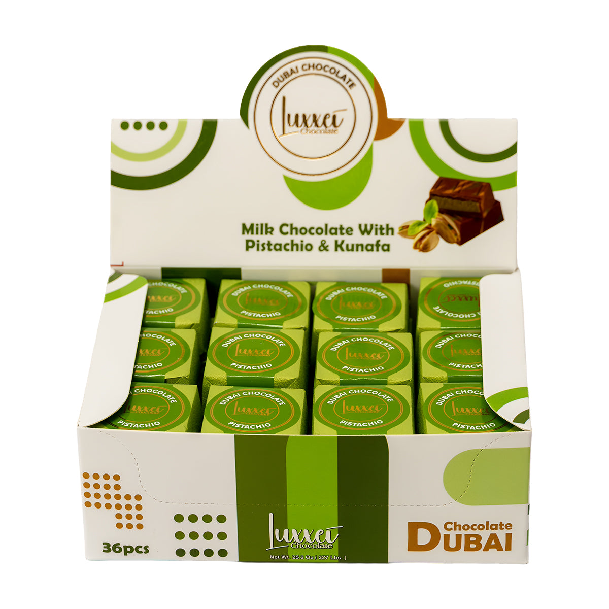 Luxxei Dubai Bar pistachio chocolate 20g single bar with packaging