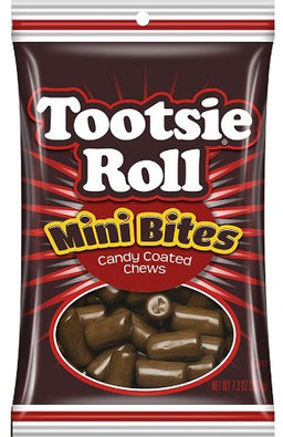 Tootsie Roll Mini Bites 7.3 oz peg bag, brown wrapper with product branding