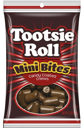 Tootsie Roll Mini Bites 7.3 oz peg bag, brown wrapper with product branding