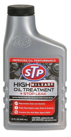 STP High Mileage Oil Treatment bottle, 15 oz size