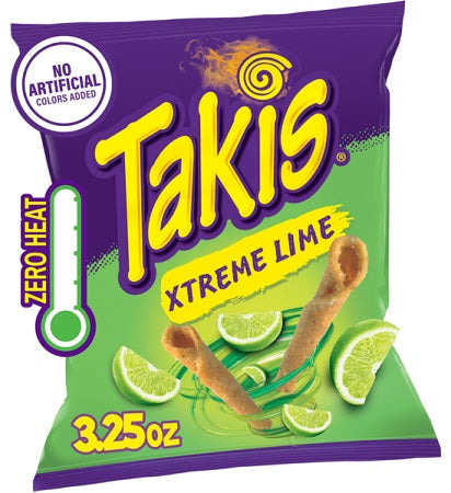 Takis Xtreme Lime 3.25 oz bag with lime-green branding and product imagery