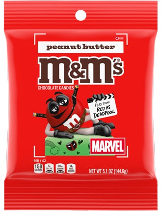 M&M Peanut Butter 5.1 oz bag with Marvel character branding