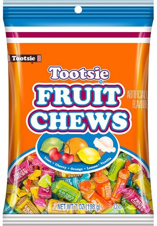 Tootsie Fruit Chews 7 oz peg bag, case of 8 bags