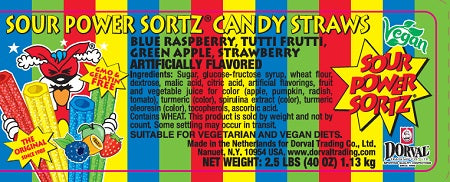 Sour Power Straws Tub Sortz 200-count tub with assorted sour candy straws
