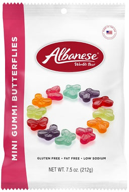 Albanese mini gummi butterflies 7.5 oz peg bag, case of 12