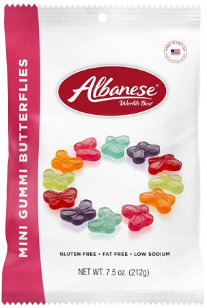 Albanese mini gummi butterflies 7.5 oz peg bag, case of 12