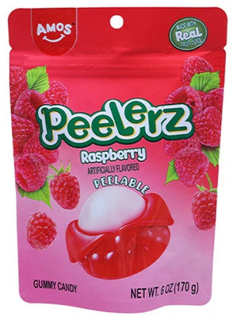 Peelerz 6 oz raspberry gummy candy in peg bag packaging