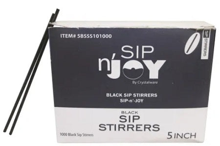 Black plastic coffee stirrers, 5 inches long, bulk pack of 1,000 count