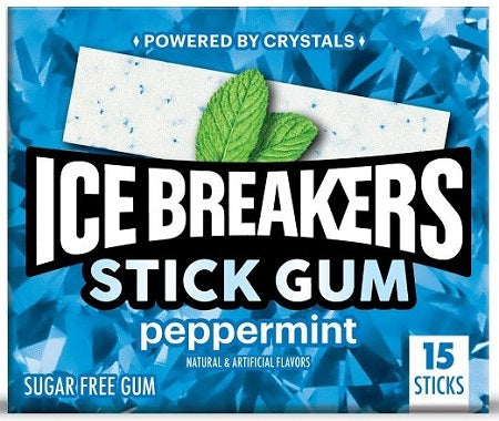 Ice Breakers Sticks Peppermint Gum box showing 15-piece pack