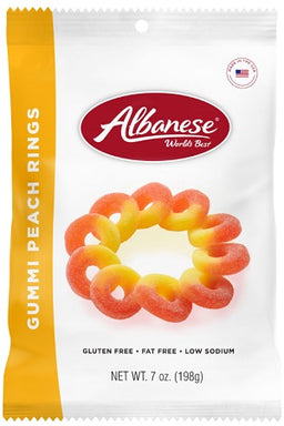 Albanese Gummi Peach Rings 7 oz PEG bag, case of 12 units