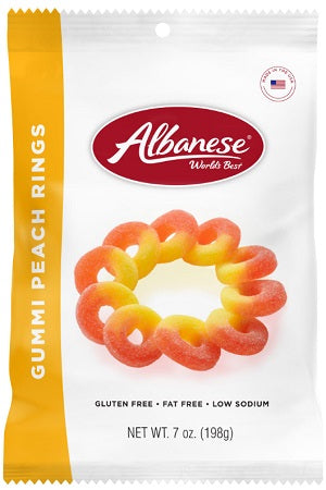 Albanese Gummi Peach Rings 7 oz PEG bag, case of 12 units