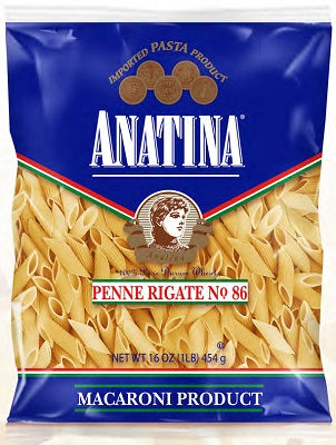 Anatina Pasta Penne Rigate 16 oz box, case of 20 units