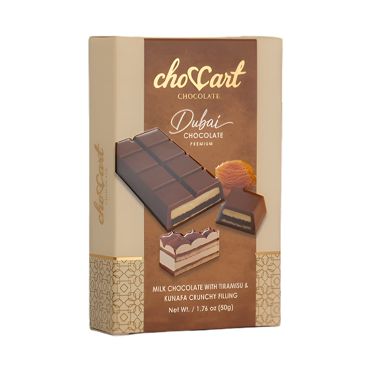 ChocCart Dubai Bar tiramisu chocolate bar, 50g wrapper