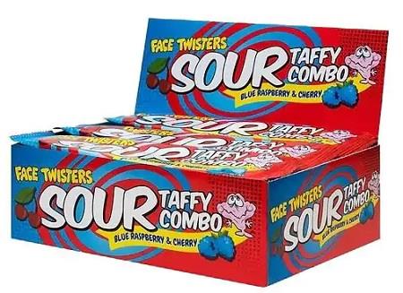 FACE TWISTERS SOUR TAFFY BLUE/CHERRY Candy Convenience and Grocery Wholesale Distributor in Montreal Quebec