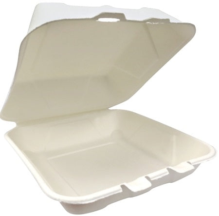 Fiber Rest 9-inch large clamshell takeout container, natural fiber construction