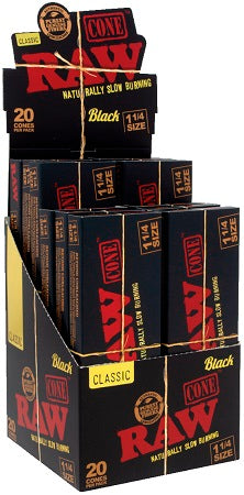 RAW CONES (20CT BLACK) 1 1/4 Smoker Accessories Wholesale Distributor in Montreal Quebec