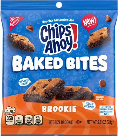 Chips Ahoy Baked Bites Brookie 2.8 oz package, chocolate chip brownie cookies