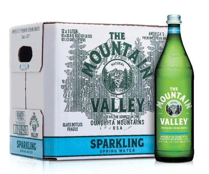 Mountain Valley 1L glass bottle of sparkling water, case of 12 units