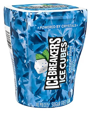 Ice Breaker Cube peppermint mints in clear plastic bottle, 3.24 oz size