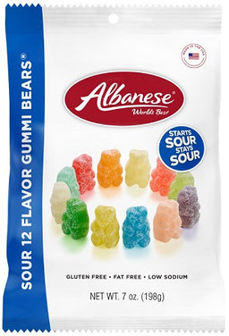 Albanese sour gummi bears 12-flavor assortment in 7 oz PEG bag