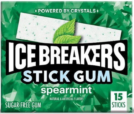 Ice Breakers Sticks Spearmint Gum box showing 15-piece pack