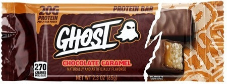 Ghost Protein Bar Chocolate Caramel, 2.3 oz individual bar packaging