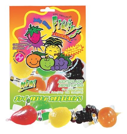 Din Don Fruity's Ju-C Jelly Bites in 13 oz peg bag packaging