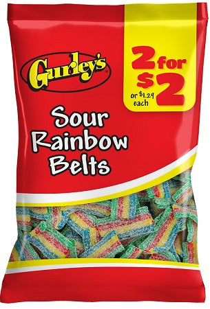 GURLEY'S 2/$2 SOUR RAINBOW BELTS Candy Convenience and Grocery Wholesale Distributor in Montreal Quebec