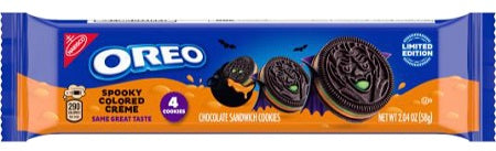 Oreo Spooky Colored Creme King 2.04 oz cookie pack with seasonal packaging