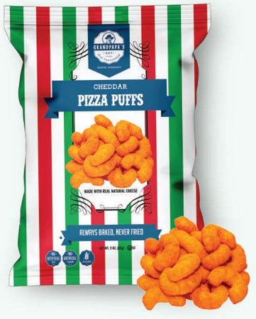 Grandpapa's Pizza Cheddar Puffs 3 oz box, case of 16 units