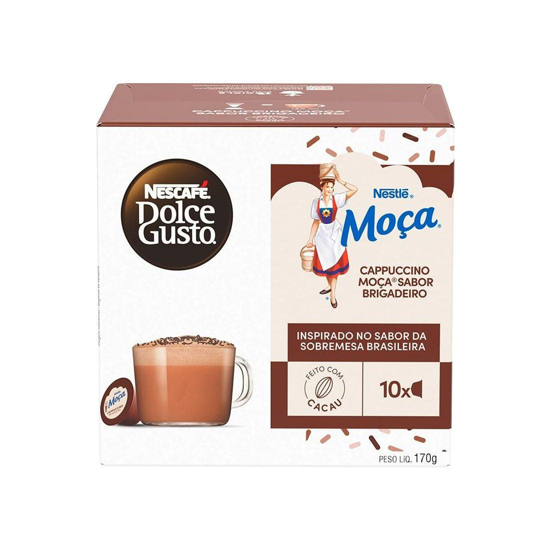 NESCAFÉ DOLCE GUSTO CAPUCCINO MOÇA BRIGADEIRO 10 CAPS 170G 170 g (1 Box of 6 Units) Import Export Trading Company Montreal Quebec Canada