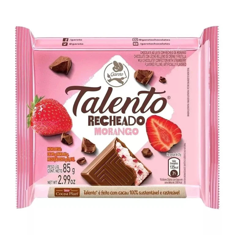 TALENTO MILK CHOCOLATE WITH STRAWBERRY 85 g (8 Boxes of 12 Units) Import Export Trading Company Montreal Quebec Canada
