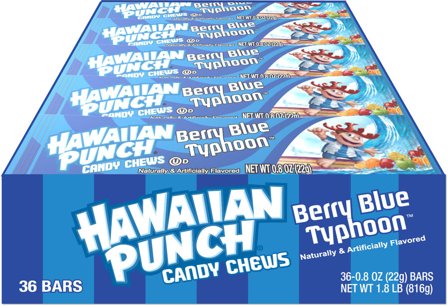 Hawaiian Punch Chews Bar, Berry Blue Typhoon, 0.8 oz fruit chew, made in USA